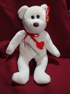 white bear with red heart beanie baby
