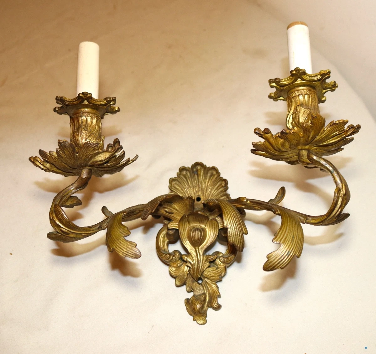 antique ornate dore bronze rococo wall mount electric candle holder fixture