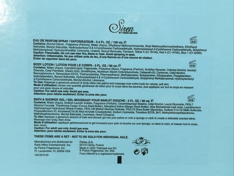 Siren By Paris Hilton Juego de 3 Piezas 3.4 OZ EDP, Loción Corporal y Gel de Ducha 3 OZ NUEVO EN CAJA Foto 3 de 3
