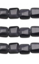 1 Std 50 Black Cat's Eye Fiber Optic Glass 8x8mm Puffed Square Beads  