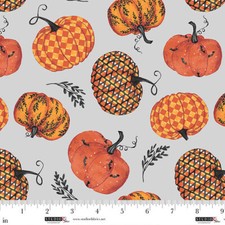 PARANORMAL PARADE PUMPKINS ON GRAY BY STUDIOe HALLOWEEN FABRIC HALF YARD