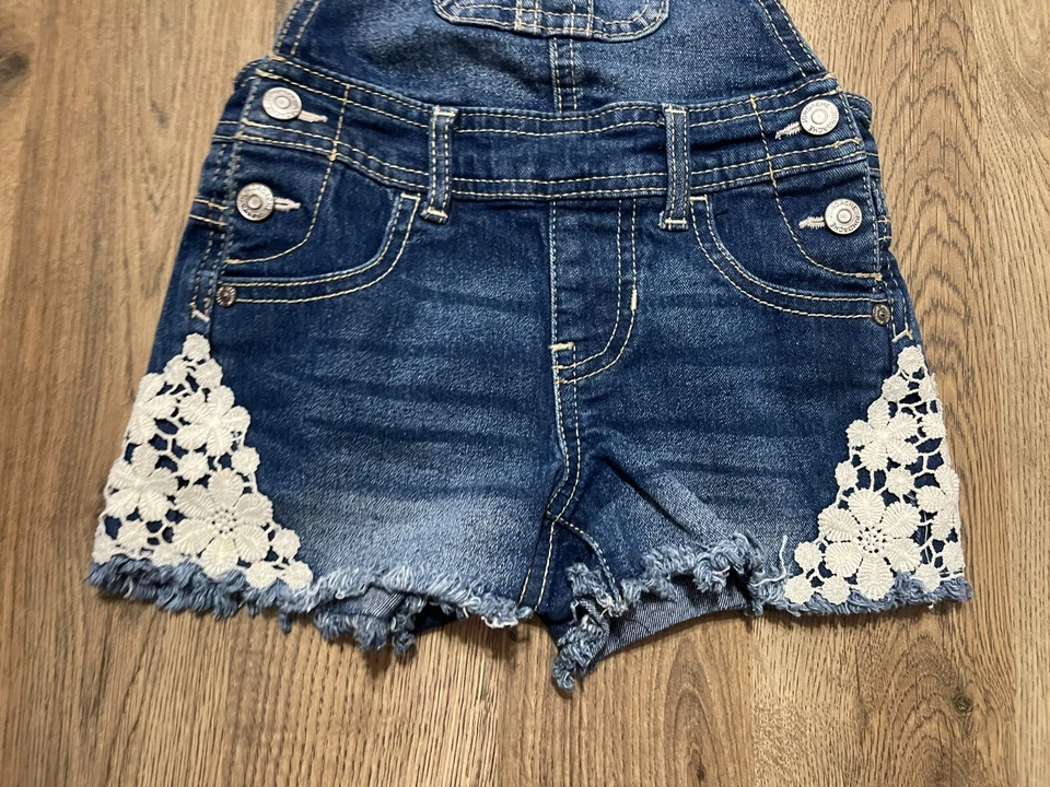 Jordache Overalls, Girls Size XS, Blue, Denim, Floral Embroidered - Image 3 of 4