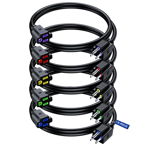 Extension Cord 0.5 Ft 5 Pack Black Power Cords Indoor 16 Gauge Wire SJTW Heav...