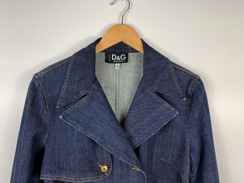 Vintage Dolce & Gabbana Belted Denim Trench Coat Jacket Blue Size 32/46 - Picture 3 of 11