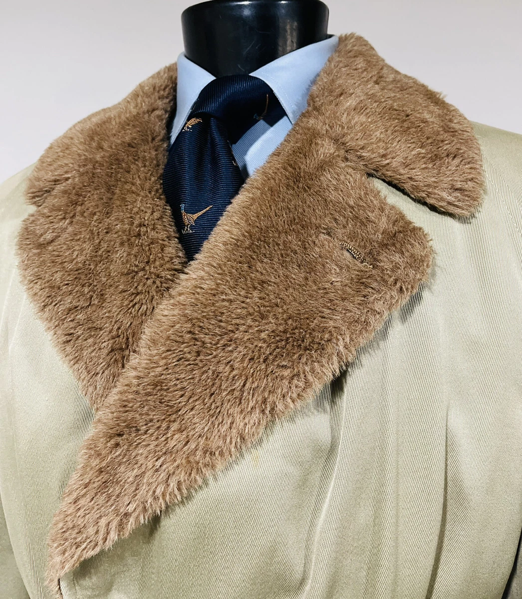 Brooks Brothers Wool Belted Overcoat Men s L Mouton Fur Collar