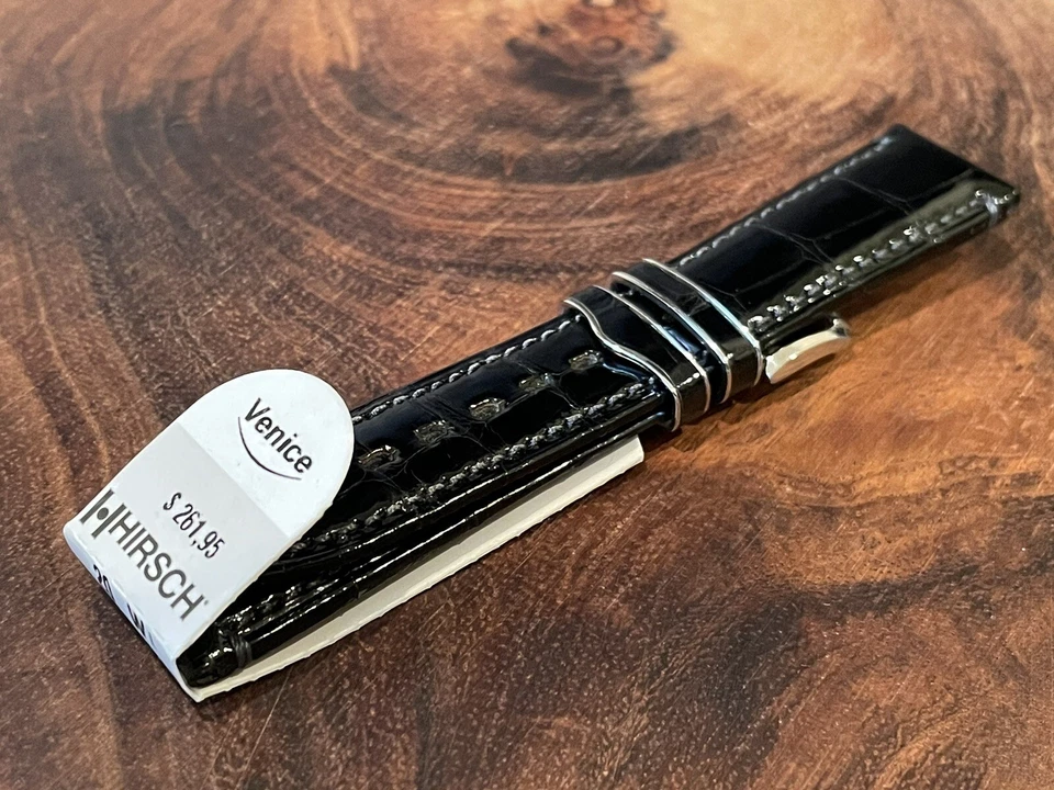 Correa de reloj de cuero de cocodrilo genuino HIRSCH Venice 20 mm hebilla de acero inoxidable Foto 4 de 4