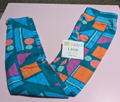 New LuLaRoe Blue Multi Color Geometric Shape Printed Leggings OS One Size Women 