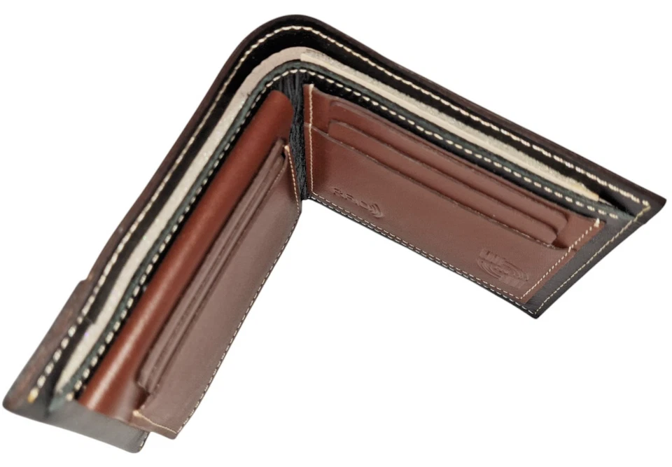 Men's Premium Cow Grain Leather Handmade Wallet, Color: Brown-Black, GW102 - Image 4 of 4