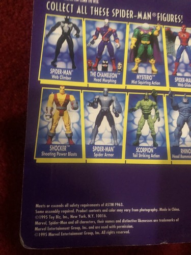 Figura de disfraz negro Spider-Man 1995 Marvel Comics sin abrir Toy Biz - Imagen 9 de 9