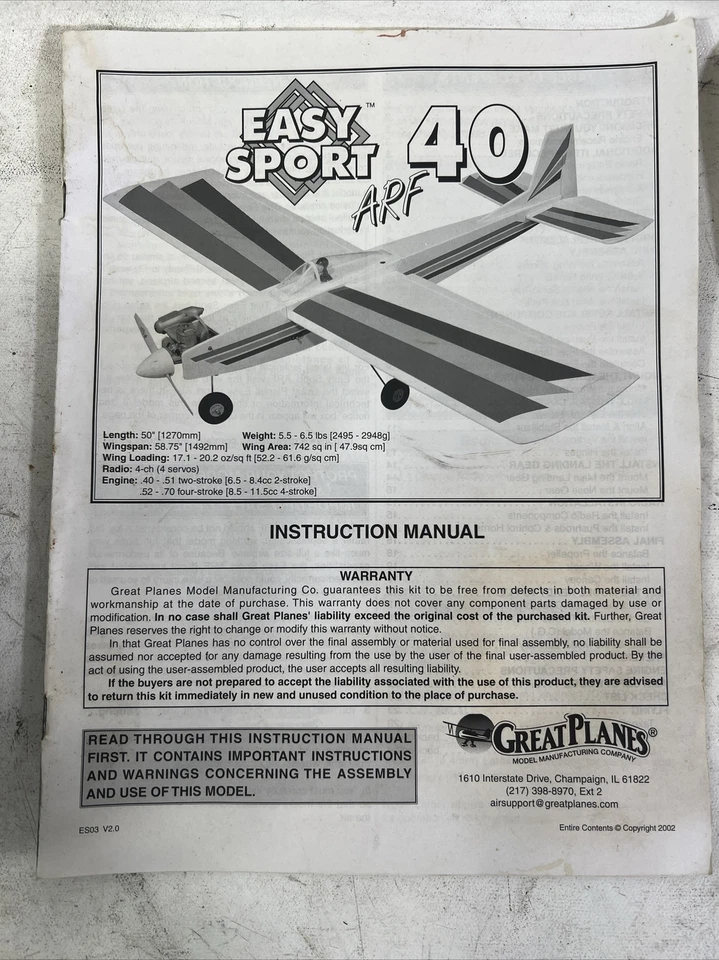 RC Airplane Instruction Build Owner's Manuals Easy Sport 40 + Renegade - Image 2 of 3