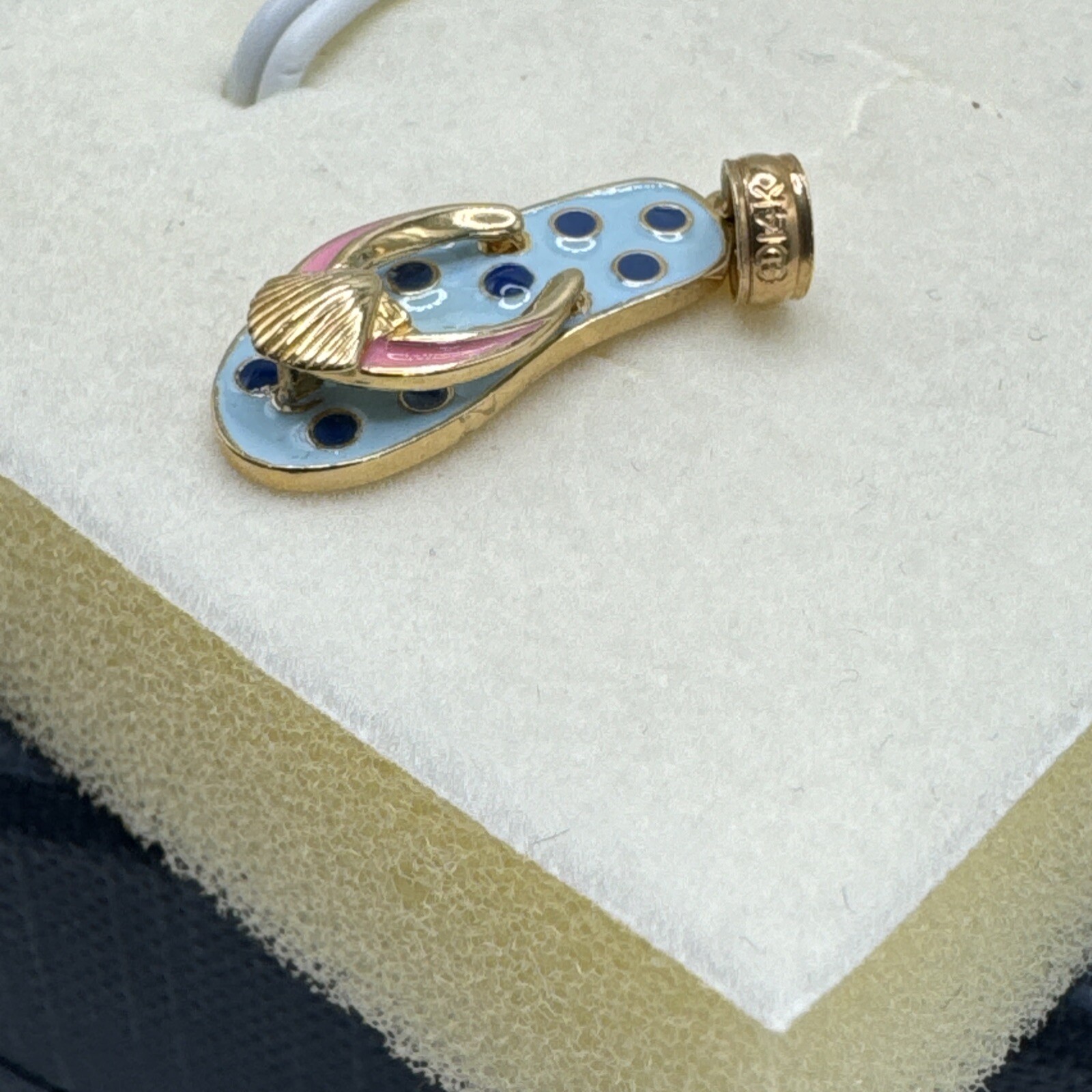 14K Yellow Gold Shell Blue Polka Dot Hawaiian Fli… - image 7