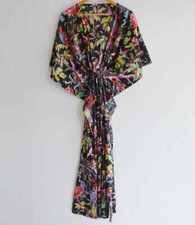 Indian 100% Cotton Long Kaftan Dress Black Color Kimono Sleepwear Caftan Maxi