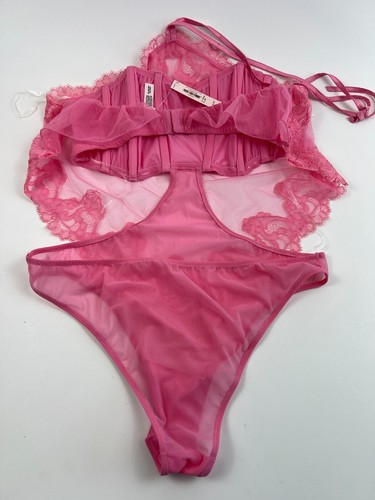 Victoria's Secret Body Netz & Stickerei mit Bustier BH Pink XL Neu mit Etikett - Bild 5 von 9