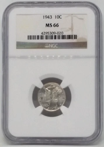 1943 Mercury Dime, 10c - Graded NGC MS66
