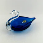 VTG Murano Style SWAN Dish/Bowl Hand-Blown Cobalt Blue & Clear Art Glass - 5"T