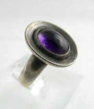 Vintage Unmarked Sterling Silver Amethyst Cabochon Handmade Ring Size 7 7.3g