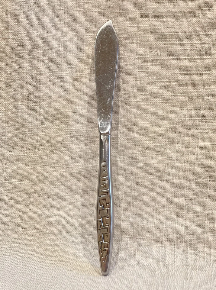 Cuchara y cuchillo Lyon de acero inoxidable Cortez Azteca Brutalista Mediados de siglo mantequilla/mermelada Foto 2 de 4