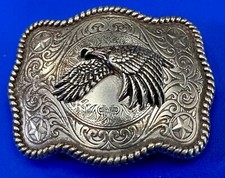 Ornate Western American Eagle Flying High Soaring Belt Buckle Thick Rope Boarder