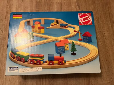HEROS 49002 Wooden Rails Train Set Magnetic Couplings Germany 1980s NIB HTF