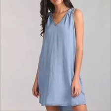 Gap Womens Light Blue Denim Sleeveless V Neck Mini Shift Dress Xs