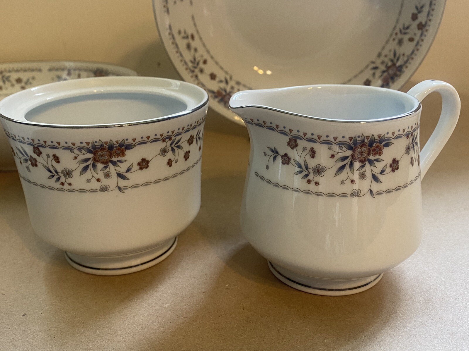 7 pc CLAREMONT Fine Porcelain China Japan Serving Platter Bowls Sugar