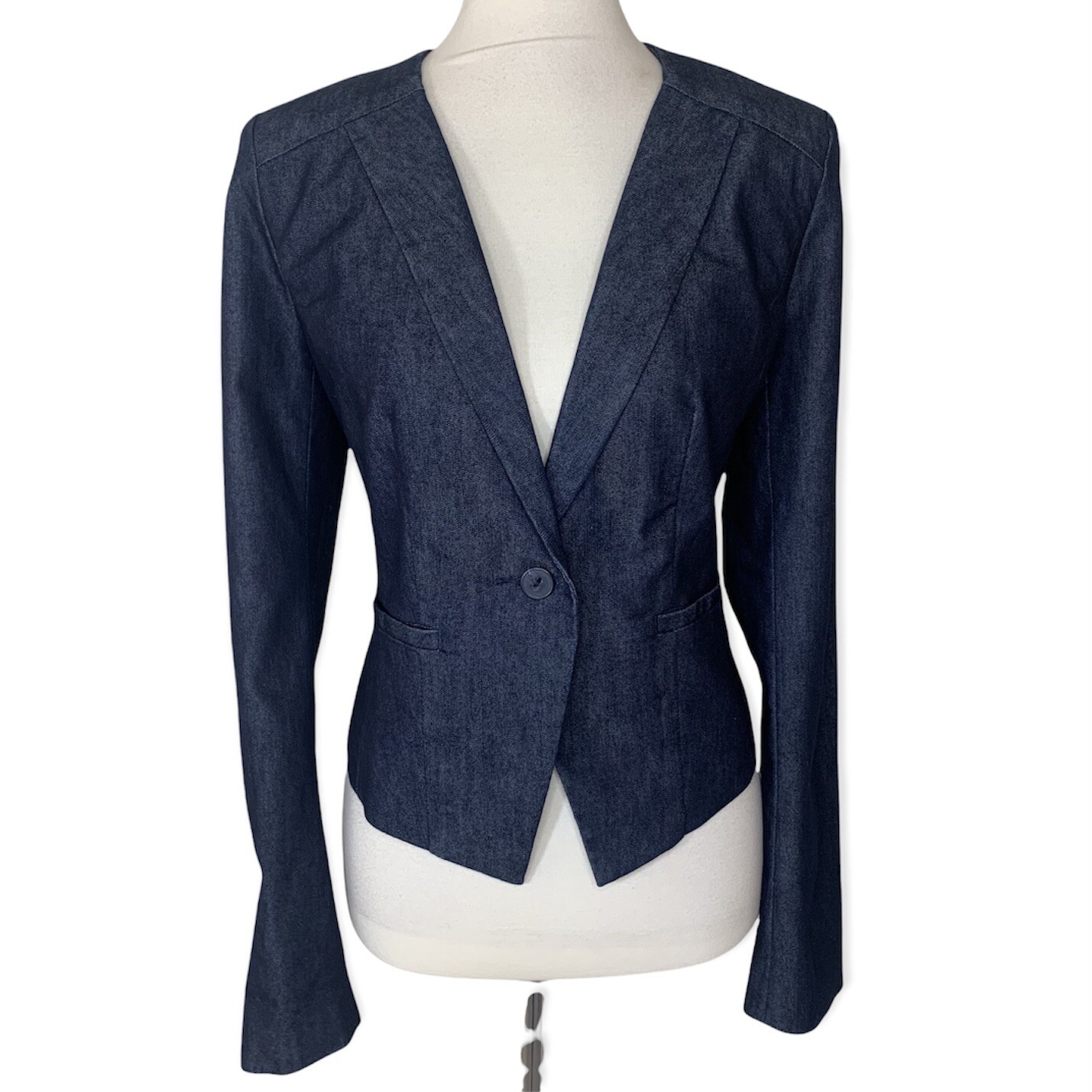 Halogen Dark Blue Cropped Jacket - Medium - image 1