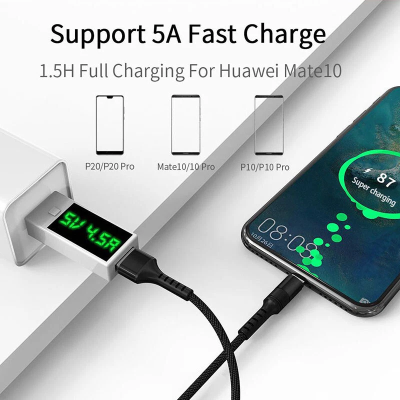 Type C 5A Super Fast Charging Charger Sync Cable For Huawei P30 P20 Samsung - Image 4 of 4