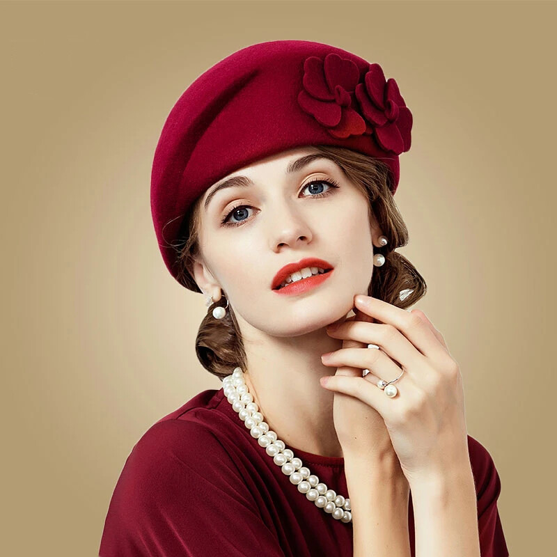 Pink Beret Rygai Beret Hat Classic Stretchy Casual Plain Woolen