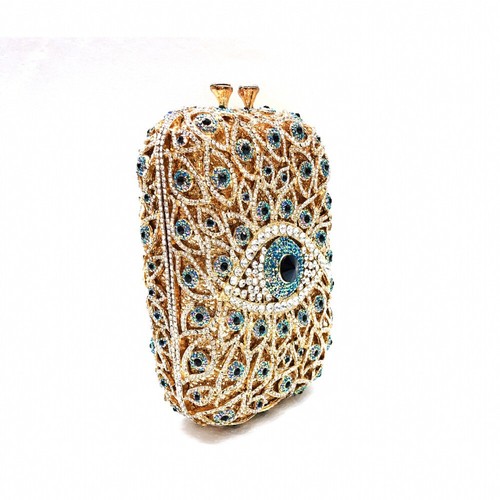Silver Gold Blue Evil Eyes Women Diamond Clutch Party Evening Purses Crystal Bag - Picture 6 of 26