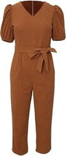 Womens Brown Tie Knot Puff Sleeve Straight Le...