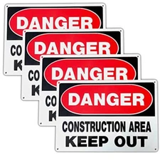 4 Pack "Danger Construction Area" Signs 10x14 Inch Rust-Free Aluminum Weather...