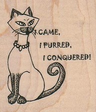 I Came, I Purred 2 1/4 x 2 1/4" Rubber Stamp, Cat Stamp, Kitty Stamp