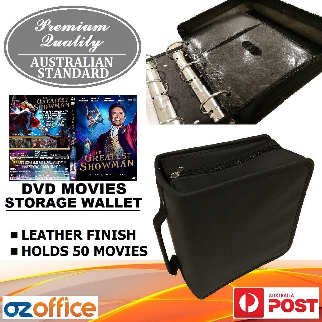 PREMIUM 50 DVD Movie Storage Case Wallet Black Leather Folder Album DVD Sleeves