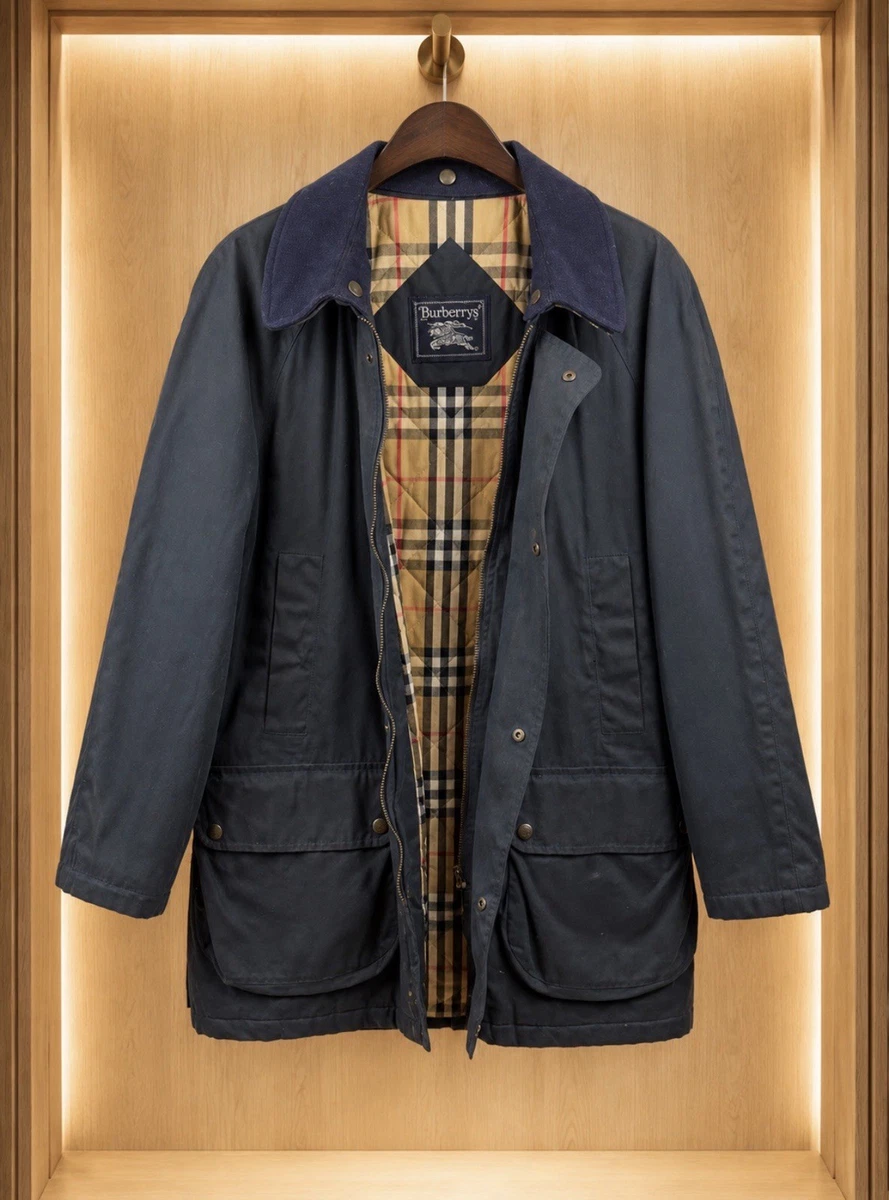 Burberrys Vintage Waxed Coat Navy Blue – Nova Check Lining L
