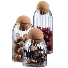 Glass Storage Jar with Ball Cork Lid, Clear Glass Canisters with Cork Ball,3P...