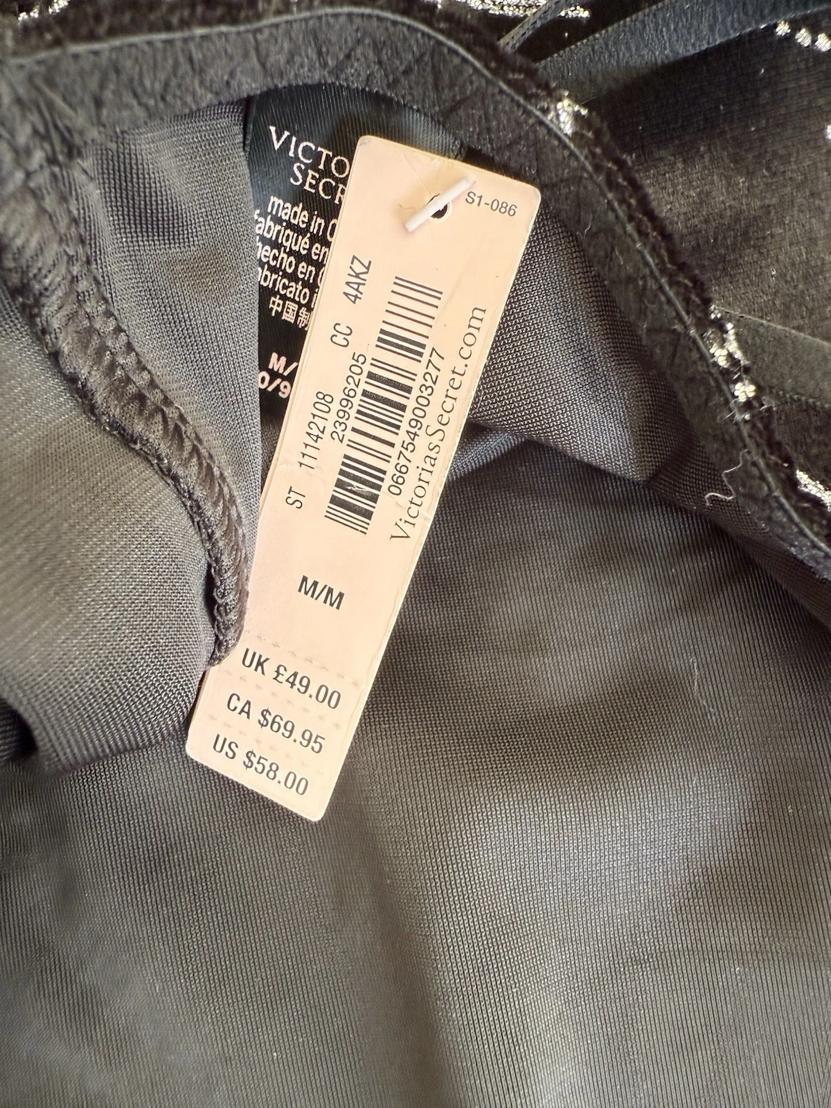 UNDERCOVER Abito sexy Victoria’s Secret NUOVO nero metallizzato stampa stella logo cami velluto M