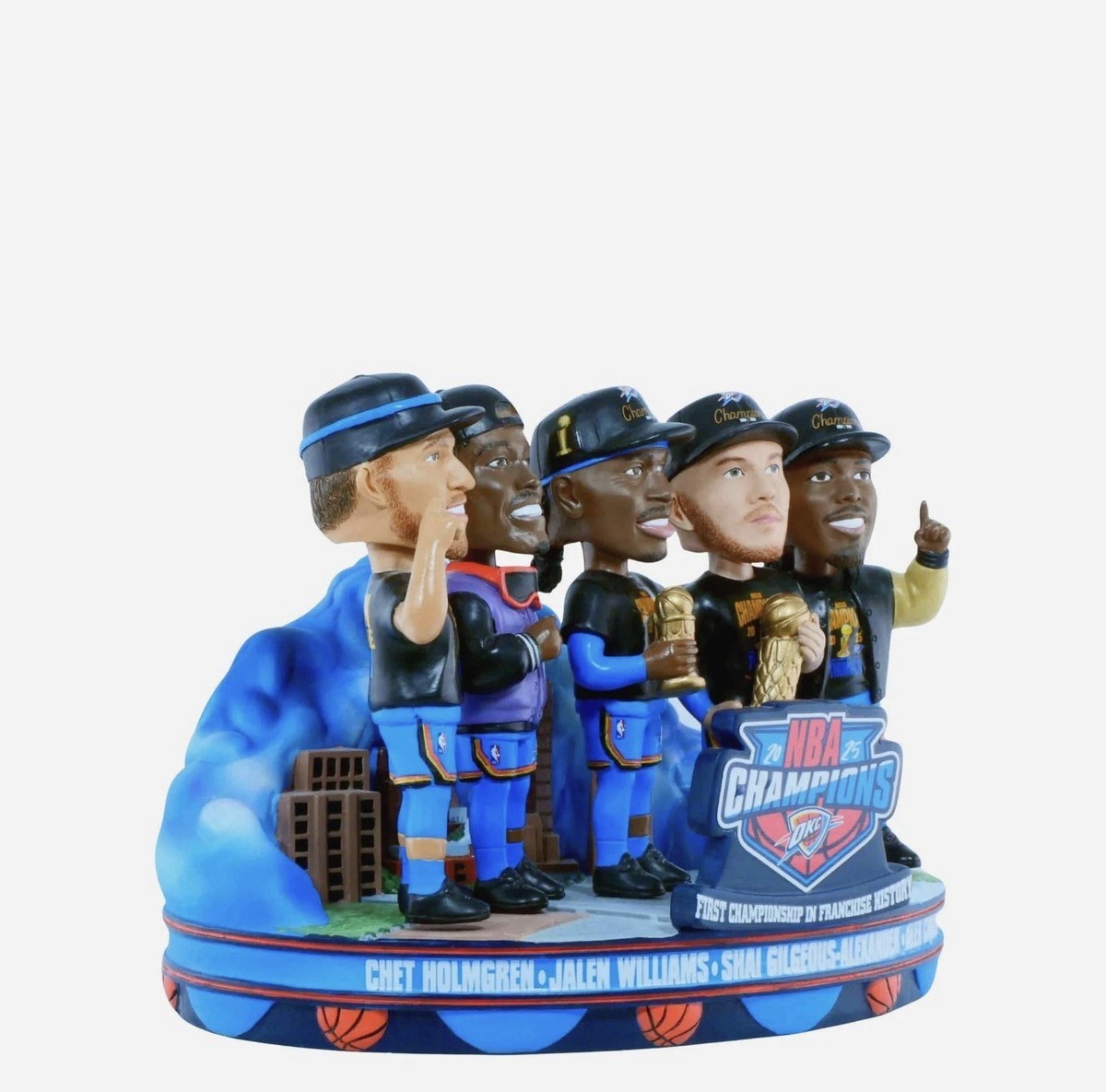 ファングッズ NBA MINI BIG HEADS BOBBLE Oklahoma City Thunder 2025 NBA Champions Mini Bobblehead Scene