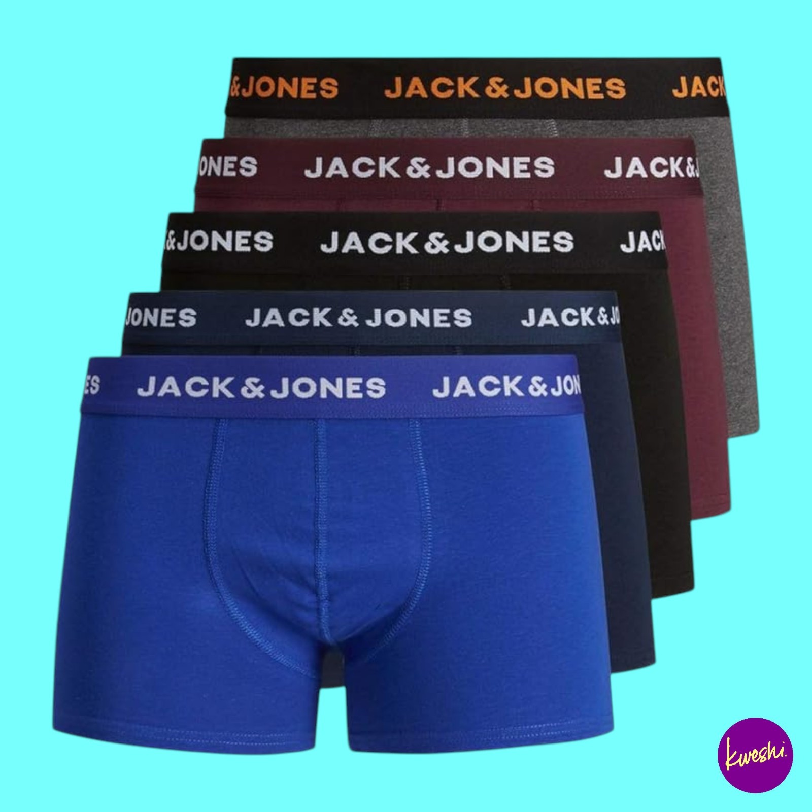 JACK & JONES Men's Boxer Shorts, Cotton Stretch, Multi, Set of 5, UK L | EU L
