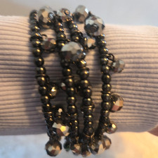 Black Beaded Coiled Wrap Bracelet Bangle Bling Fun Sparkly