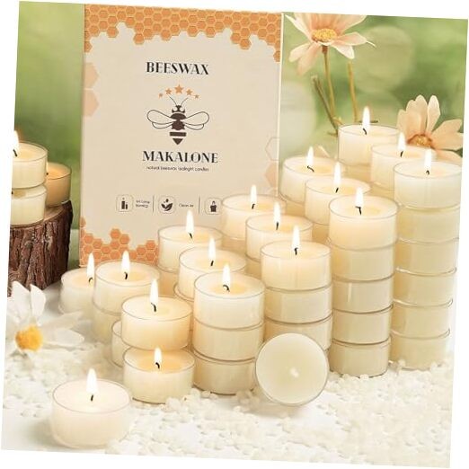 Pcs Beeswax Tea Light Candles-4 Hour Burn Time,100% Pure Nat