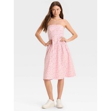 NWOT Wild Fable Pink Floral Strapless Smocked Midi Sundress M Garden Party