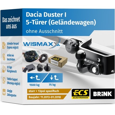 ANHÄNGERKUPPLUNG für Dacia Duster I 13-18 starr BRINK +13polig E-Satz ECS