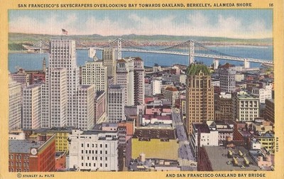 San Francesco, Oakland, Berkeley, Alameda, CA View - SF / OK Bay Bridge - 1938