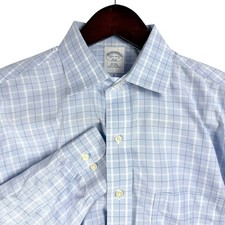Brooks Brothers 346 Slim Fit Non-Iron Blue Plaid Dress Shirt 15.5 34/35