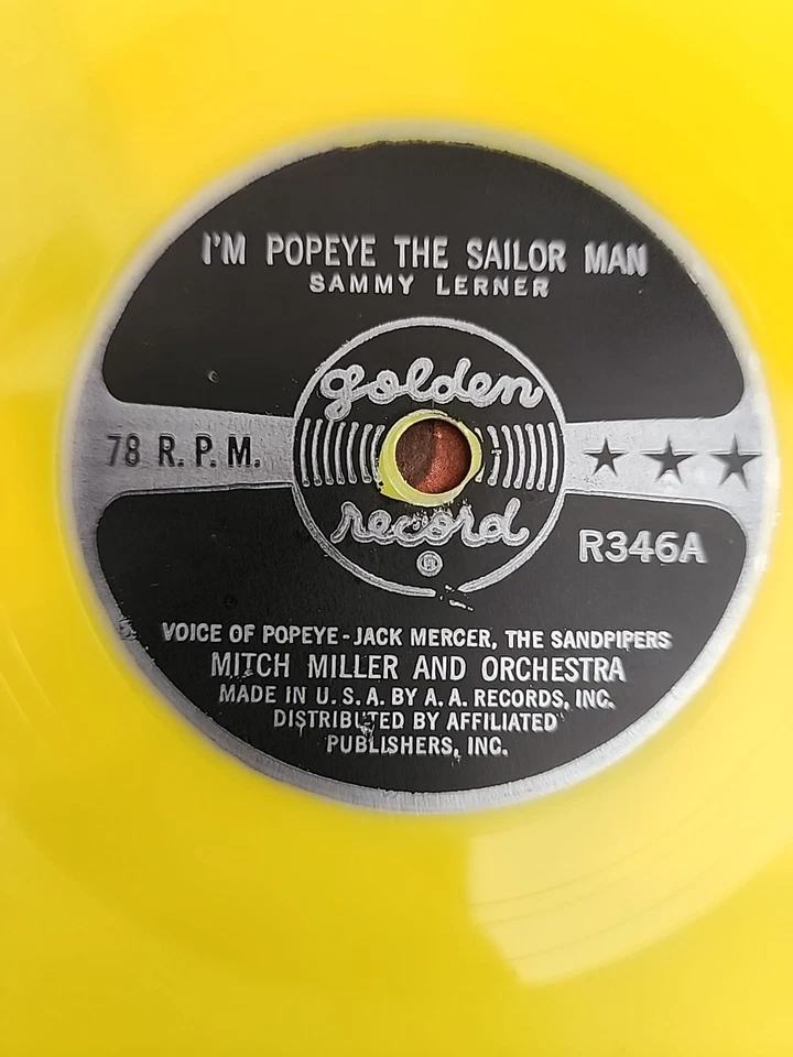 I'm Popeye The Sailor Man (1957) 6" 78 rpm Golden Records 346 TOP COPY yellow - Image 4 of 4