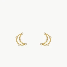 Secret Box _ 14K Gold Dipped CZ Open Crescent Moon Stud Earrings (Y)