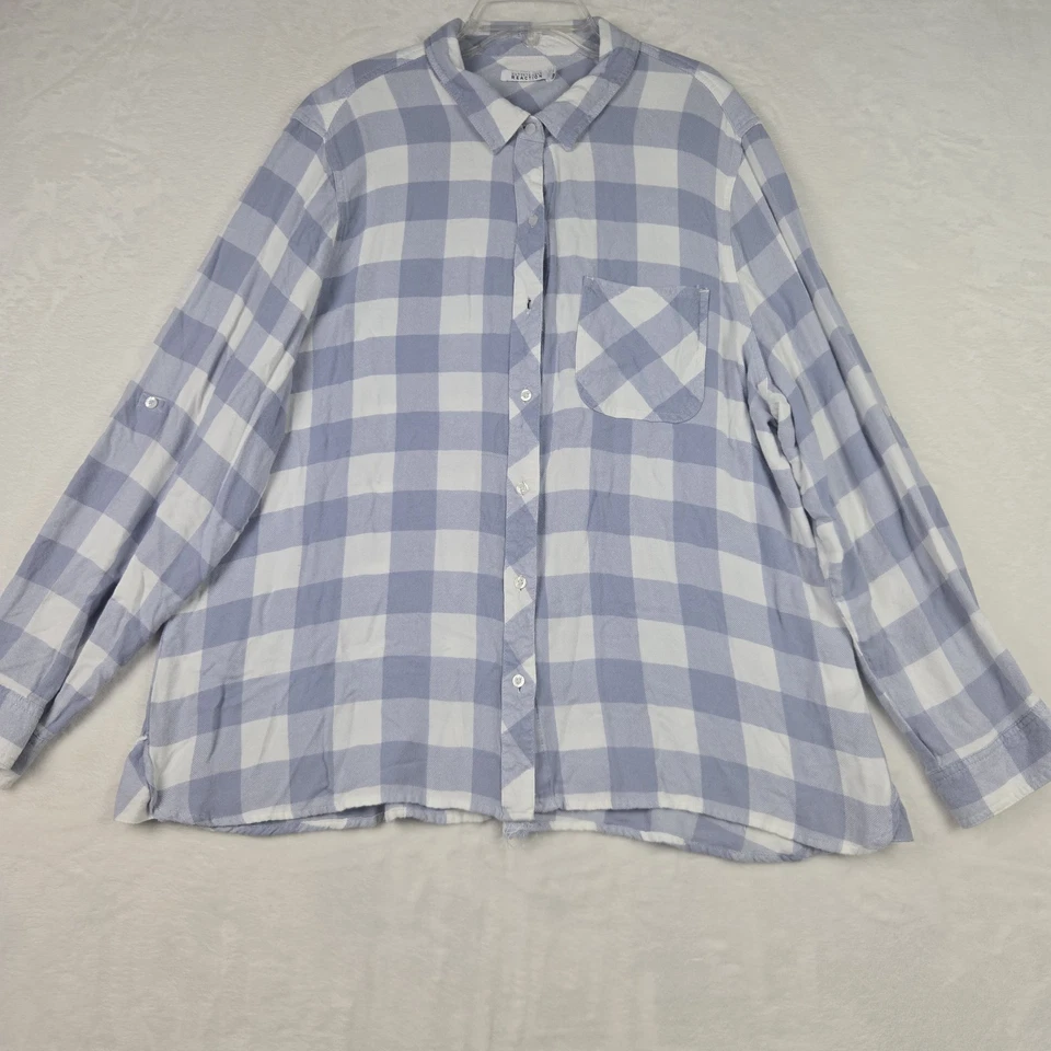 Blusa para mujer Kenneth Cole Reaction blanca púrpura a cuadros con botones talla 2XL Foto 4 de 4