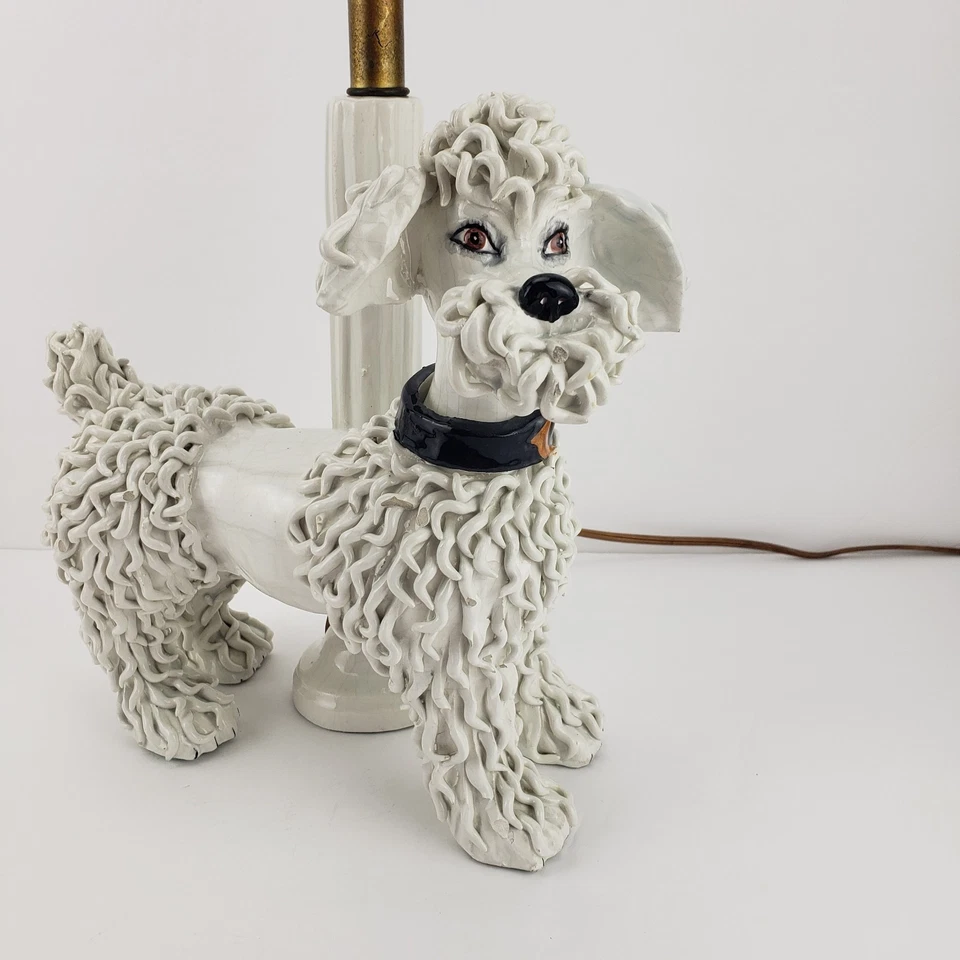 Lámpara caniche francés espagueti blanco vintage MCM 1950 decoración Foto 4 de 4