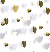 52 Ft Weiß Und Gold Herz Papier Girlande, Metallisches Papier HäNgende Girlande