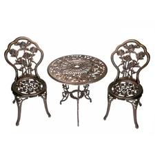 Rose 3-Piece Cast Metal Bistro Set With Cast Aluminum Top Table And 2 Chairs